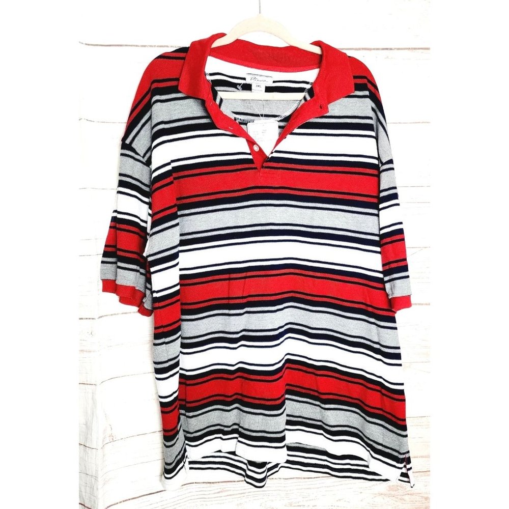 Vintage PJ Mark 3XL Red/Black/White Slit Hem 1/4 Button Up Men Shirt